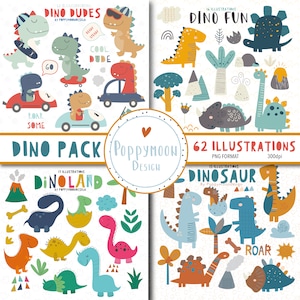 Dinosaurs pack, colourful digital clip art set