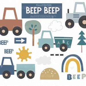 BEEP BEEP, transport, vehicles , printable digital clipart set