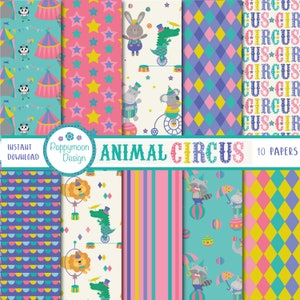 Animal circus, printable digital paper pack