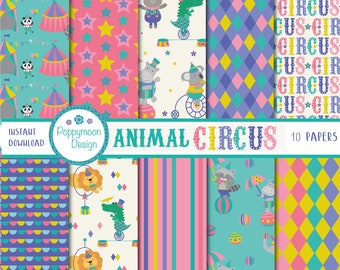 Animal circus, printable digital paper pack