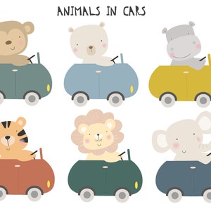 Animals in cars, digital clipart