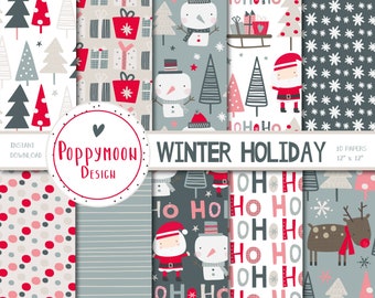 Winter Holiday, christmas papers, printable digital paper pack