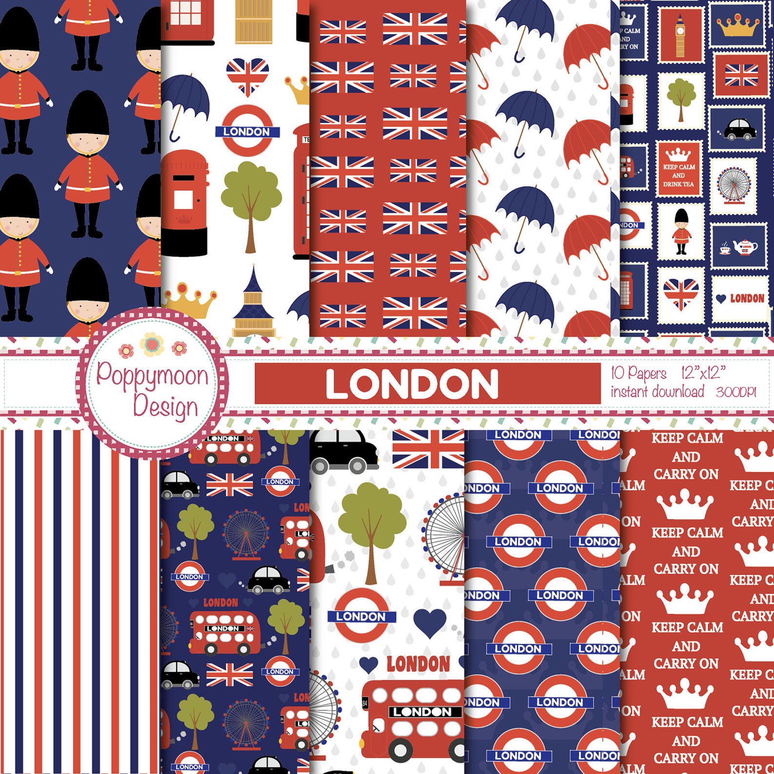 London, London Icons, Patterns, , Printable Digital Paper Pack. - Etsy