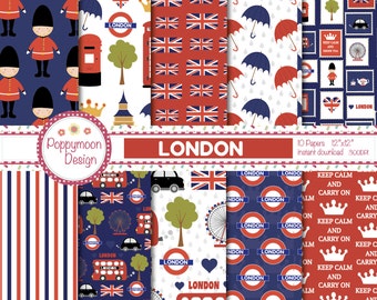 London, London icons, patterns,  , printable digital paper pack.