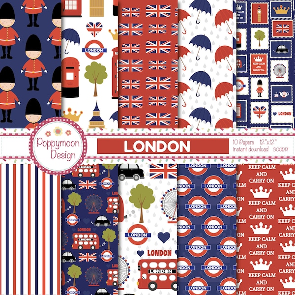 London, London icons, patterns,  , printable digital paper pack.