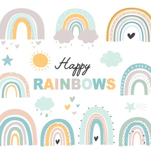 Happy Rainbows, pastel, conjunto de imágenes prediseñadas digitales