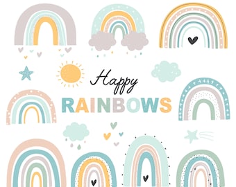 Happy Rainbows, pastel, conjunto de imágenes prediseñadas digitales