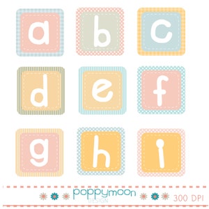 Alphabet blocks pastel pink blue green and blue printable digital clipart set image 1