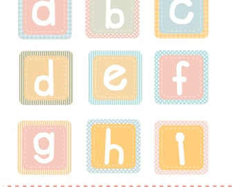 Alphabet blocks pastel pink blue green and blue printable digital clipart set