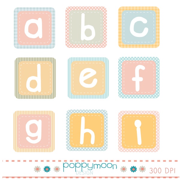 Alphabet blocks pastel pink blue green and blue printable digital clipart set