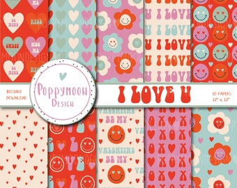 I Love U, Valentines, Wedding, printable digital paper pack