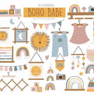 Boho Babe, Boho, novo bebê, conjunto de clipart digital