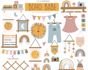 Boho Babe,Bohemian, new baby, digital clip art set