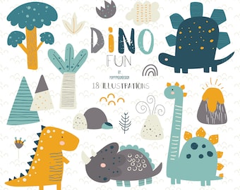 Dino fun, dinosaurs, printable digital clipart set