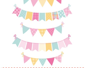 Bunting pastel ,pink yellow and aqua, digital clipart
