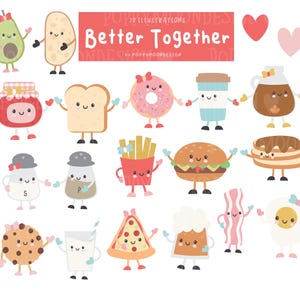 Clipart di coppie di cibo Better Together, combinazioni perfette per San Valentino