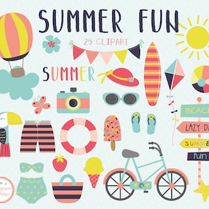 Summer fun, beach, digital printable clipart