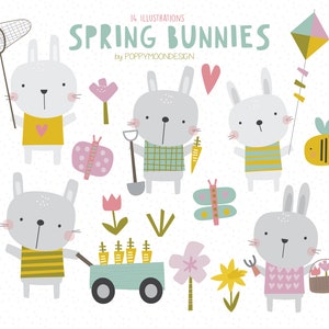 Spring Bunnies, digitale bedrukbare clipart