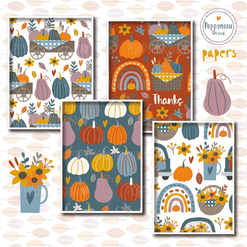 Pumpkins Autumn Patterns Printable Digital Paper Pack - Etsy