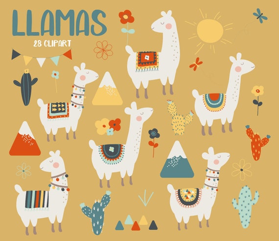 Llamas printable digital clipart set | Etsy