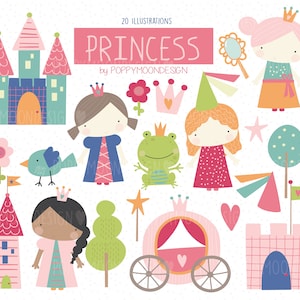 Princesa, ilustraciones de cuento de hadas, imágenes prediseñadas digitales imprimibles