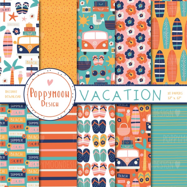 Vacation, holiday, summertime, digital paper pack, scrapbook paper