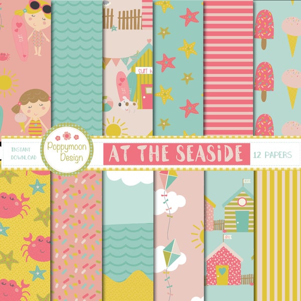 At the seaside, beach, digital paper pack