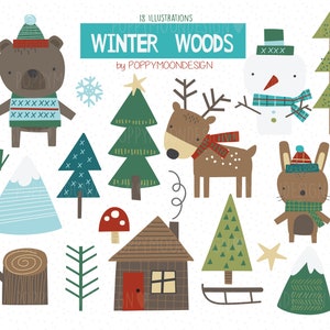 Winter Woods, digitale afdrukbare clipart