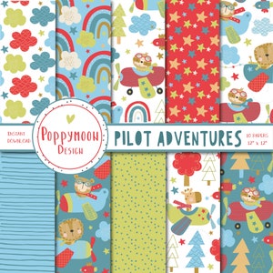 Pilot Adventures, animaux, coloré, paquet de papier numérique, papier scrapbook