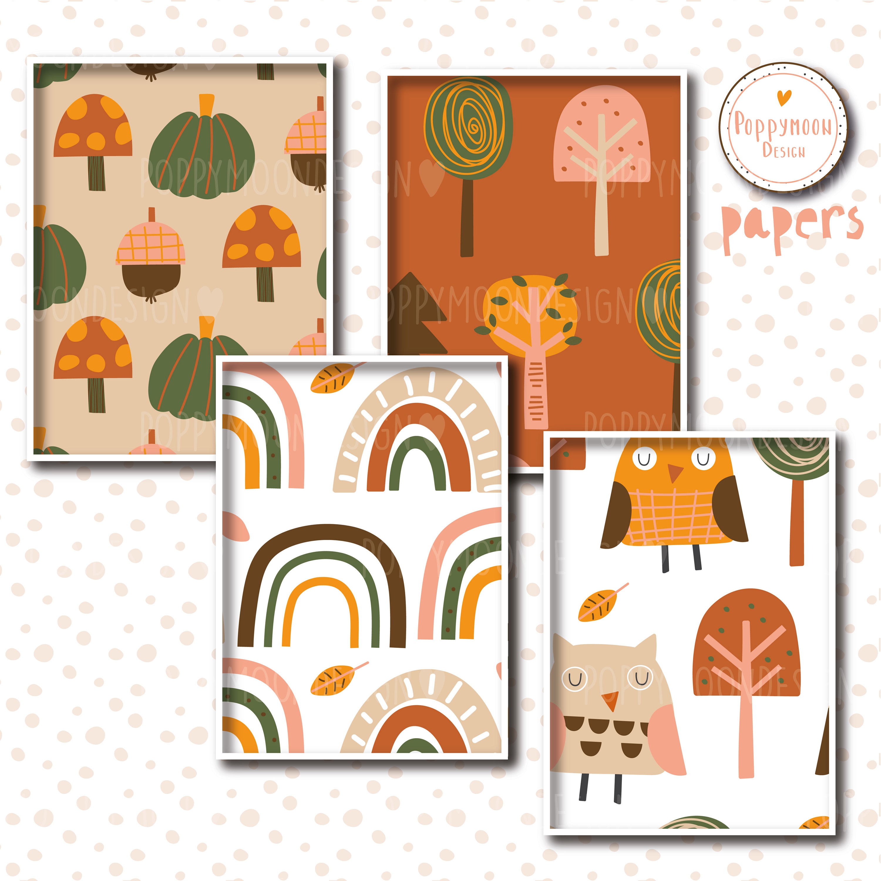 Autumn Woods, Fall, Woodland Patterns, Printable Digital Paper Pack of ...