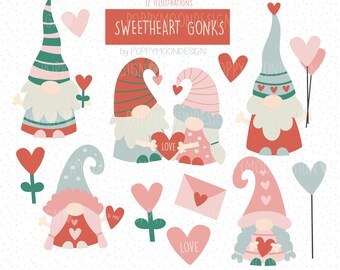Sweetheart Gonks, Valentines, wedding digital printable clipart