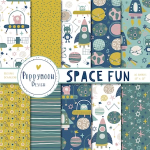 Weltraumspaß, Weltraum, Aliens, druckbare digitale Papierpack