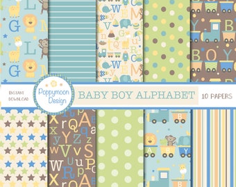 Baby junge Alphabet, Baby-Dusche, neues Baby, Geburtstag, druckbare digitale Papierpack