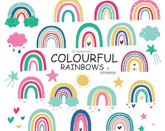 Arco-íris coloridos, conjunto de clipart digital