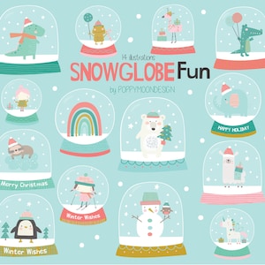 Snowglobe leuk, feestelijk, winter, afdrukbare digitale clipart set