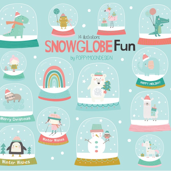 Snowglobe fun, festive, winter , printable digital clipart set