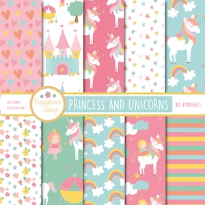 Princesa y unicornios, mágico, paquete de papel digital