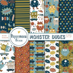 Monster Dudes, junge Monster, druckbare digitale Papierpack