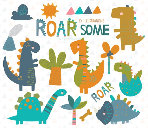 Roarsome, dinosaurs, printable digital clipart set