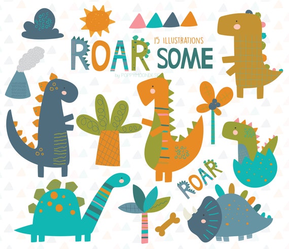 Roarsome, dinosaurs, printable digital clipart set