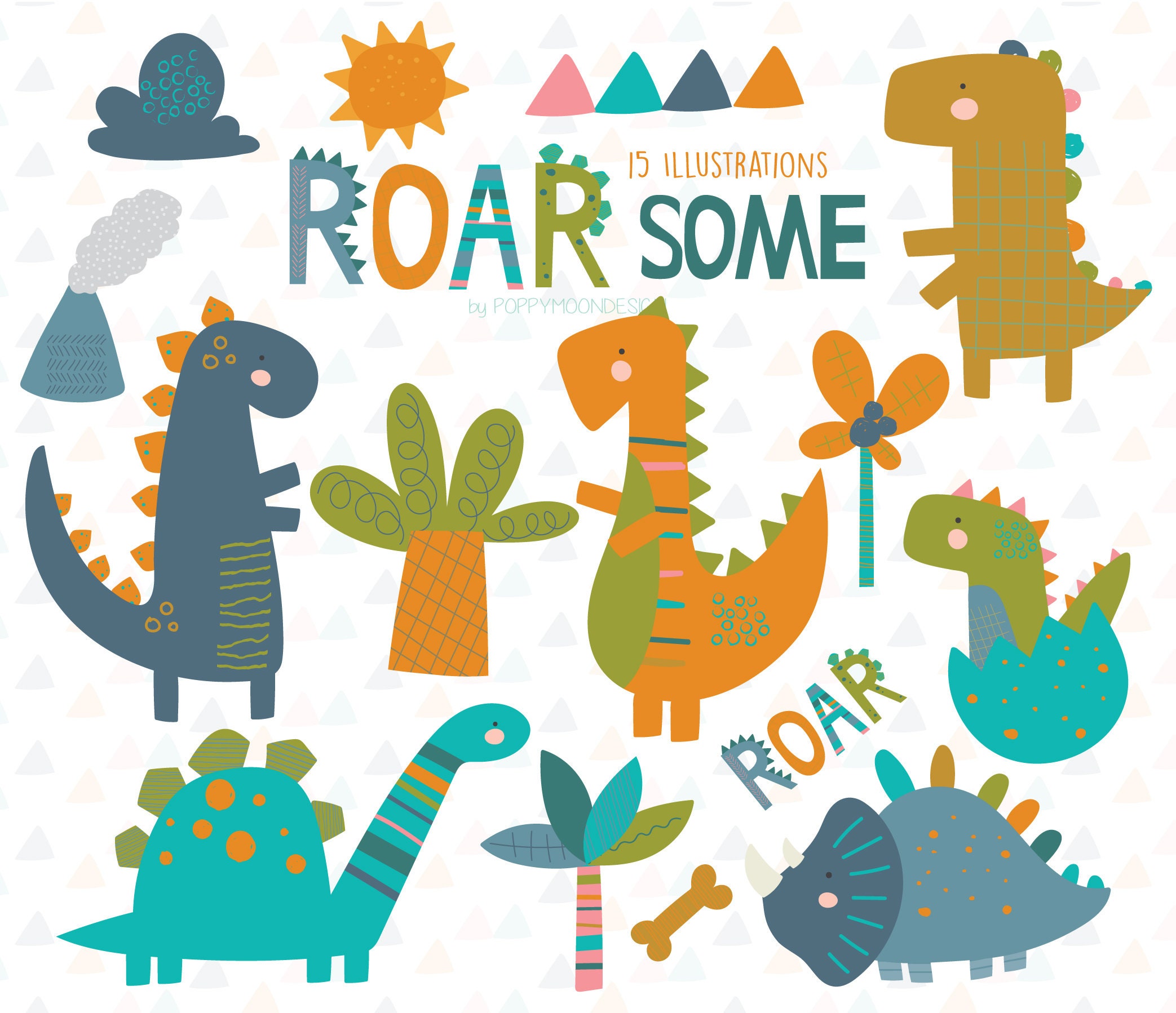 Roarsome dinosaurs printable digital clipart set -  Portugal