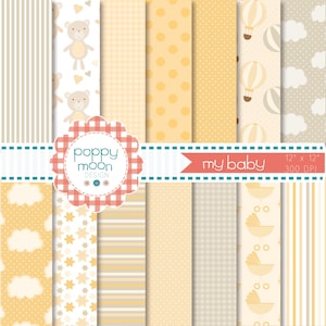 New baby, beige and yellows,printable digital paper pack