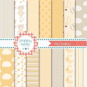 New baby, beige and yellows,printable digital paper pack