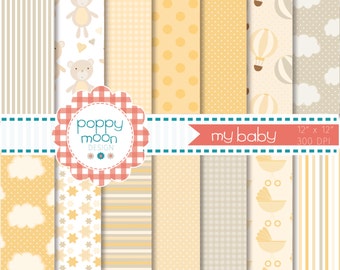 Neue Baby, Beige und Gelb, druckbare digitale Papierpackung