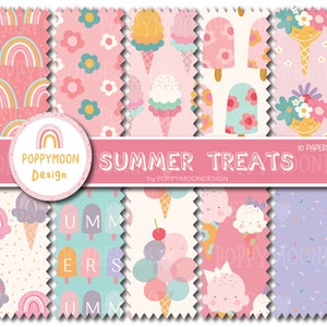 Digitales Papierset „Süße Leckereien“ - Summer Pink Pastels & Ice Cream Design, digitales Papierpaket