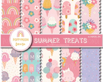 Sweet Treats Digital Paper Set - Summer Pink Pastels & Ice Cream Design, digital paper pack