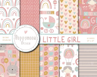 Little Girl , baby Girl pattern, printable digital paper pack