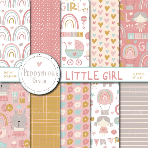 Little Girl , baby Girl pattern, printable digital paper pack