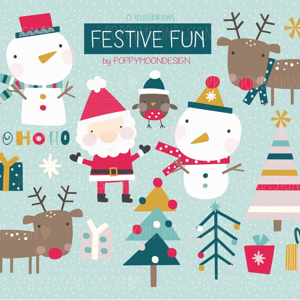 Festive fun, festive illustrations, printable digital clipart set