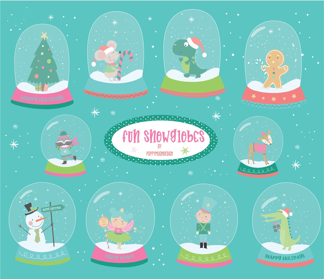 Fun Snowglobes, Festive Characters, Winter Clipart, Printable Digital ...